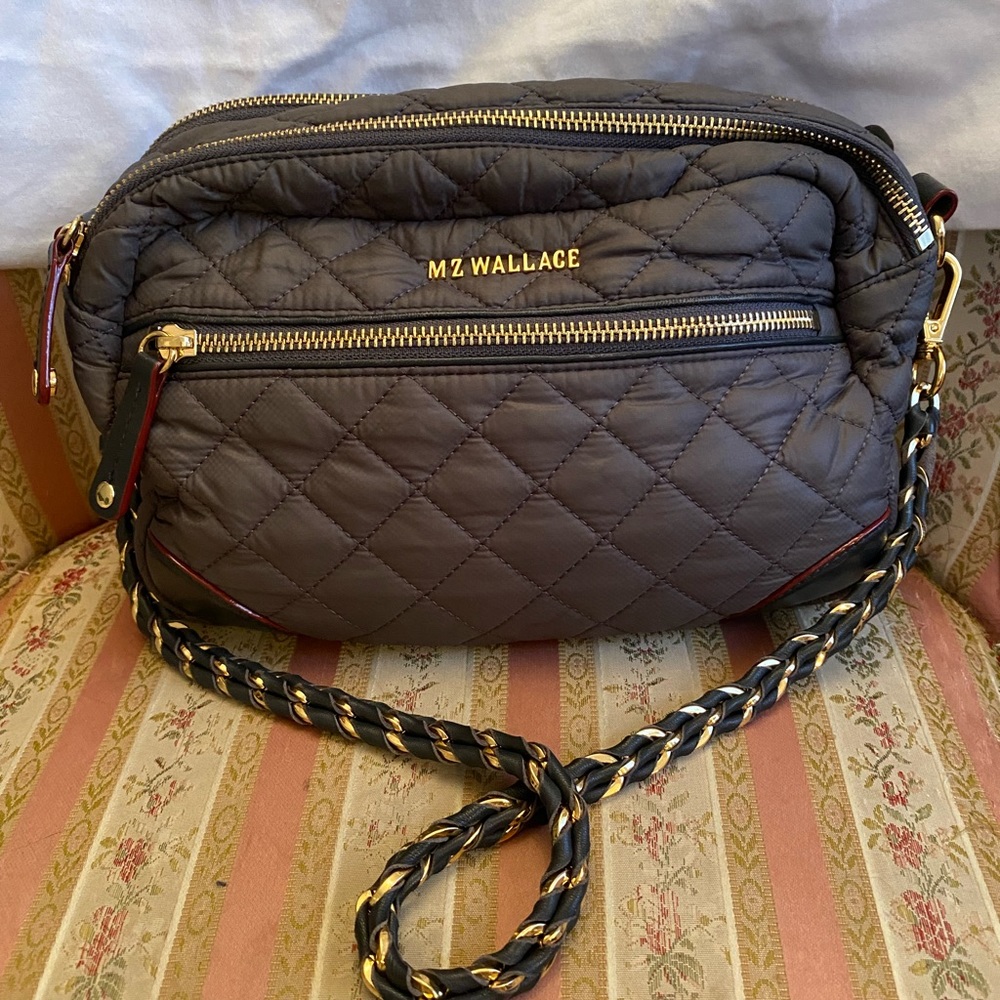 MZ Wallace quilted small Crosby crossbody bag dark gray